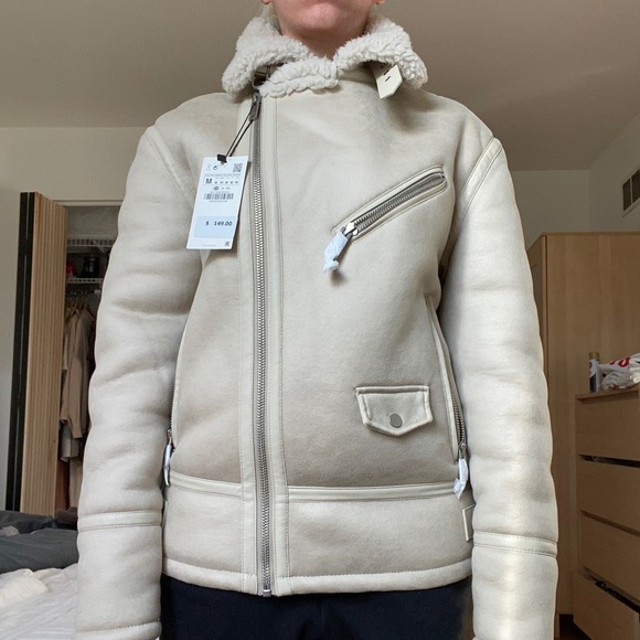 BNWT Zara M Cream Aviator Jacket Double Faced Jacket - Picture 1 of 7